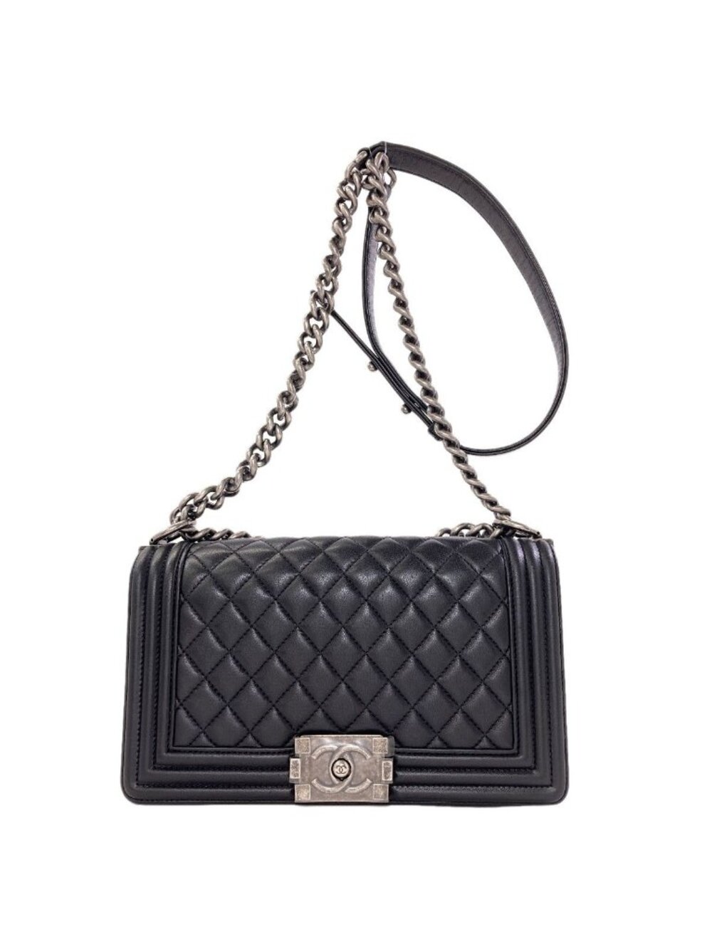 Chanel Boy Silver Shoulder Bag Lambskin